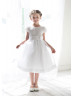 Lace Organza Tea Length Flower Girl Dress With Flower Sash